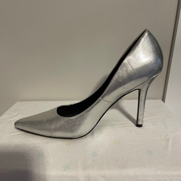 metallic silver stilettos